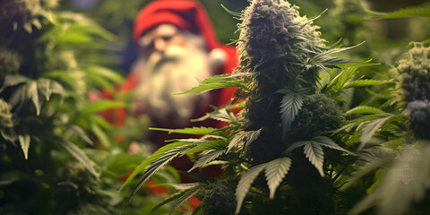 Santa Claus harvesting marijuana at Christmas