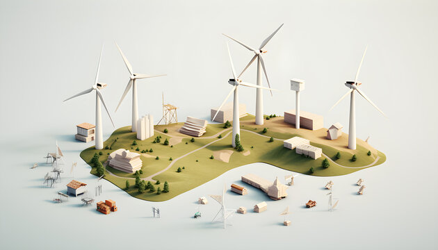 Flat lay composition of a Wind turbines 