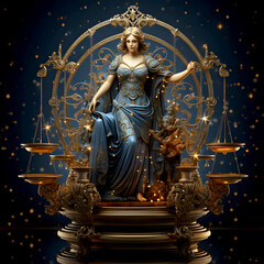 Majestic Lady of Justice in Ornate Celestial Throne