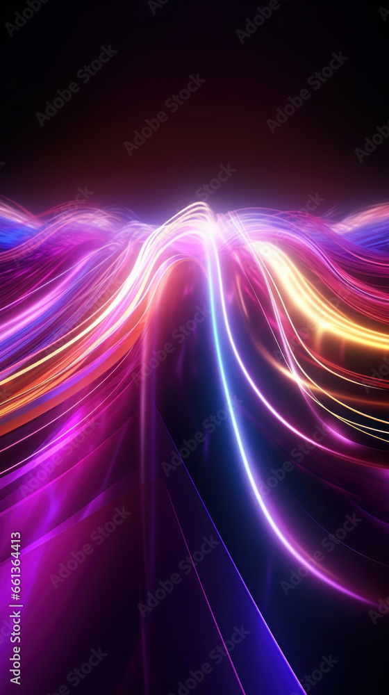 Poster abstract background with colorful glowing neon moving high speed line and wave and bokeh lights hori