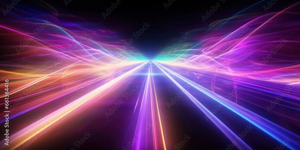 Poster abstract background with colorful glowing neon moving high speed line and wave and bokeh lights hori