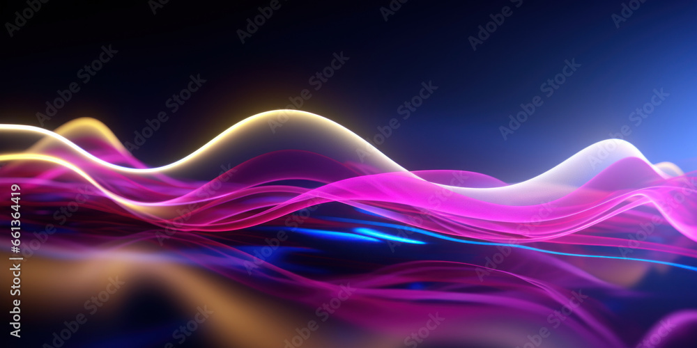 Poster abstract background with colorful glowing neon moving high speed line and wave and bokeh lights hori