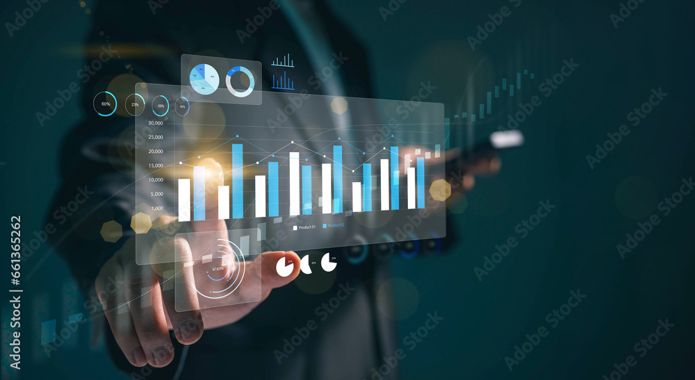 Leinwandbilder analyst works on a smartphone showing financial data analysis and data management system for busines