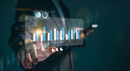 analyst works on a smartphone showing Financial Data Analysis and Data Management System for...