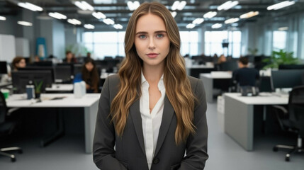 Fototapeta premium Portrait of a business woman in office in a business center.