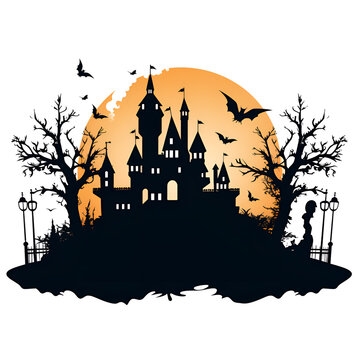 haunted house in the woods halloween, castle, night, house, moon, silhouette, holiday, haunted, horror, bat, 