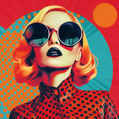 clown with sunglasses woman, sunglasses, fashion, glasses, face, summer, beauty, fun, people, model, illustration, 