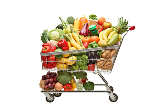 Overflowing Grocery Cart Isolated on Transparent Background