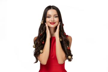 PNG, girl with decorated hair on New Year's theme, isolated on white background.