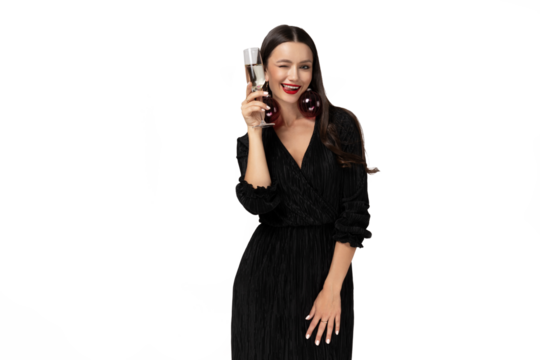 PNG of a girl in a New Year's outfit from the side, isolated on a white background.