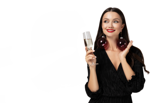 PNG of a girl in a New Year's outfit from the side, isolated on a white background.