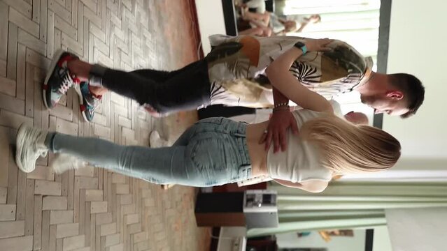 Kharkiv, Ukraine 15.08.23 People dancing bachata on dance floor. 