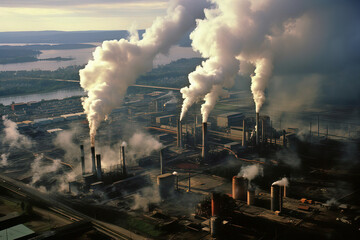  Factory Smoke Enshrouding Urban Horizons - obrazy, fototapety, plakaty