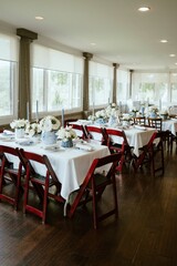 Fototapeta na wymiar Traditional wedding reception with a beautiful blue china dinnerware setting