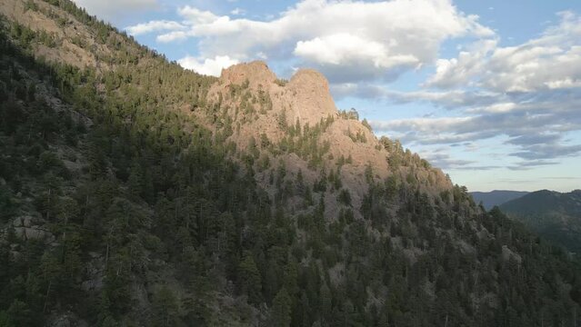 Drone footage of the mountains in Estes Park on a sunny day, northern Colorado, USA