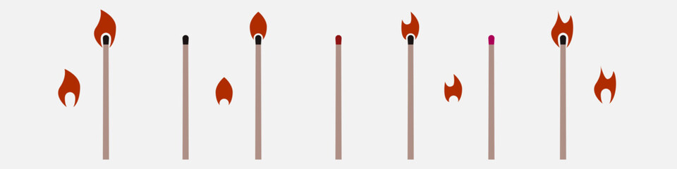 Flame of fire and burning matches