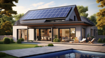 House with beautiful garden and living space. Generative Ai