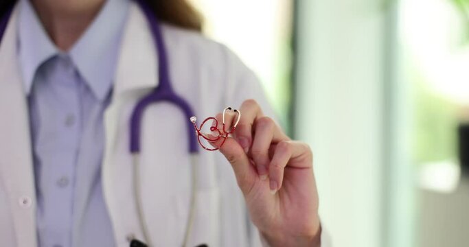 Stethoscope and stethoscope icon in hands of doctor. Medical services and insurance