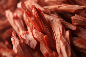 Macro close up of red filings of sandalwood pieces