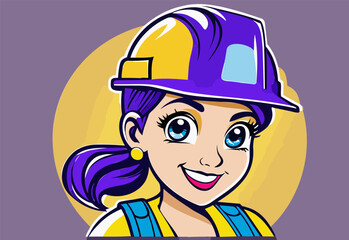 An Illustration of a female construction worker with a  Hard Hat