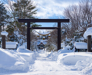 Shinto shrine in a heavy snowfall area (Niseko, Hokkaido, Japan)