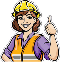 An Illustration of a female construction worker giving thumbs up