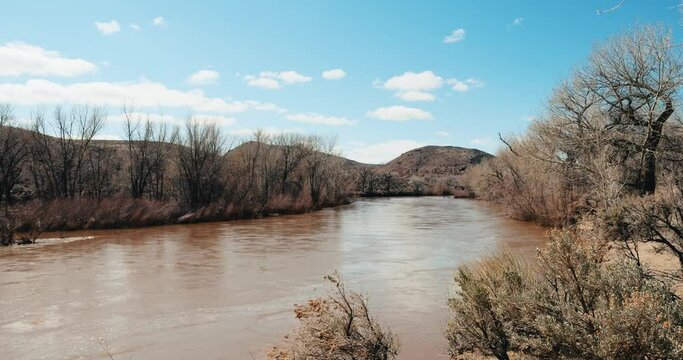 Carson river flowing in nevada desert in winter 
