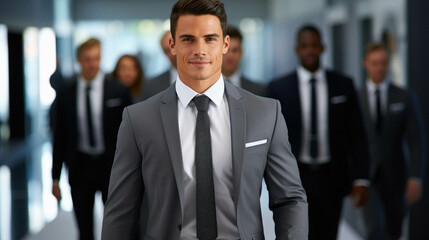 Successful business man in background of office.