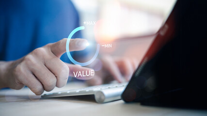 Businessman Touching virtual process icon progress for increasing value added to business product...