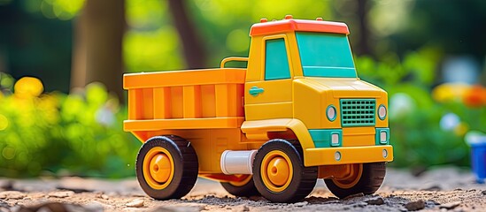 Toy truck for kids in the backyard play area With copyspace for text