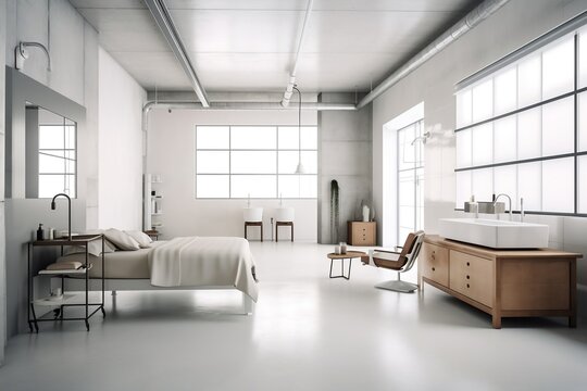 Industrial style bedroom interior design luxurious style, generative ai