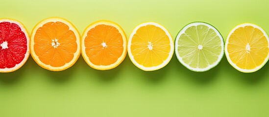 The change in colors from orange to green represents citrus fruits With copyspace for text