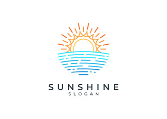 Sun logo with sea wave vector design. Sun logo icon. Luxury abstract sun logo vector