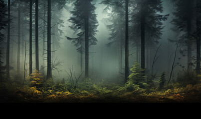Forest scene with a misty dreamy theme