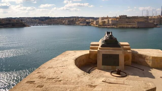 Siege Bell War Memorial. Grand Harbour in Valletta, Malta. 