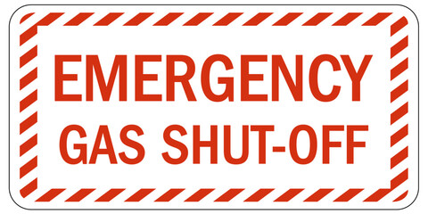 Gas shut off sign and labels emergency gas shut off 