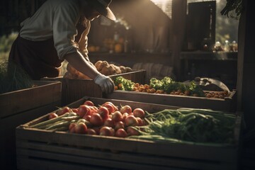Anonymous chef harvesting fresh vegetables, vegetable market, generative ai - obrazy, fototapety, plakaty