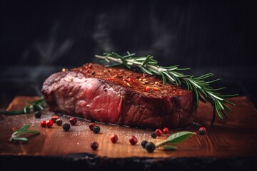 Beef Tenderloin filet with rosemary and spice, roasted meat, grilled steak medium, cooking book, generative ai - obrazy, fototapety, plakaty