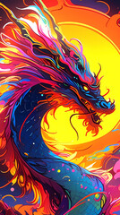 Hand drawn cartoon animation beautiful Chinese dragon illustration
 - obrazy, fototapety, plakaty