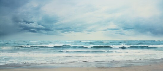 Stormy winter day in Tel Aviv with a gushing sea view With copyspace for text