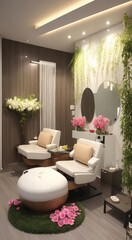 modern spa salon interior with sofa, modern spa salon, close-up of spa salon interior, massage salon interior