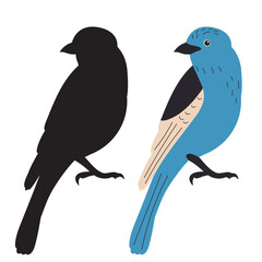 blue bird with silhouette, isolated vector