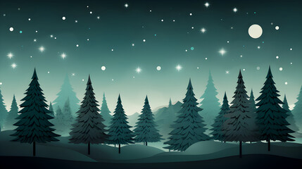 Fototapeta na wymiar Christmas tree with Stars and Moon on night backgound