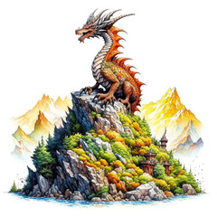 Dragon on the mountain top created with Generative AI technology