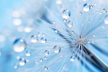 Transparent drops of water on a dandelion macro flower