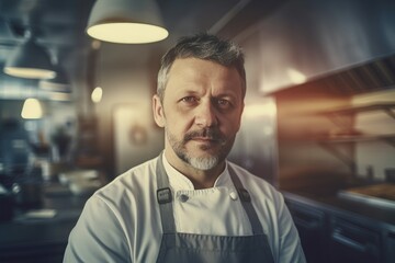 Portrait male chef. Food person at kitchen service cook. Generate Ai
