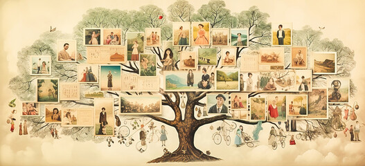 Family tree illustration, template for a mug. - obrazy, fototapety, plakaty