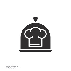 chef's dish icon, food tray with chef hat, restaurant food menu, flat symbol - editable stroke vector illustration