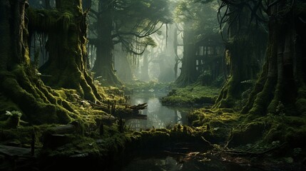 An ancient forest with titanic trees holding centuries of secrets.