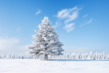 Fototapeta na wymiar snowy pine tree in winter, in the style of bokeh panorama, generative ai